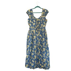 Boho Cottagecore Cap Sleeve Ruffle Front Smocked Back Midi Dress Size L